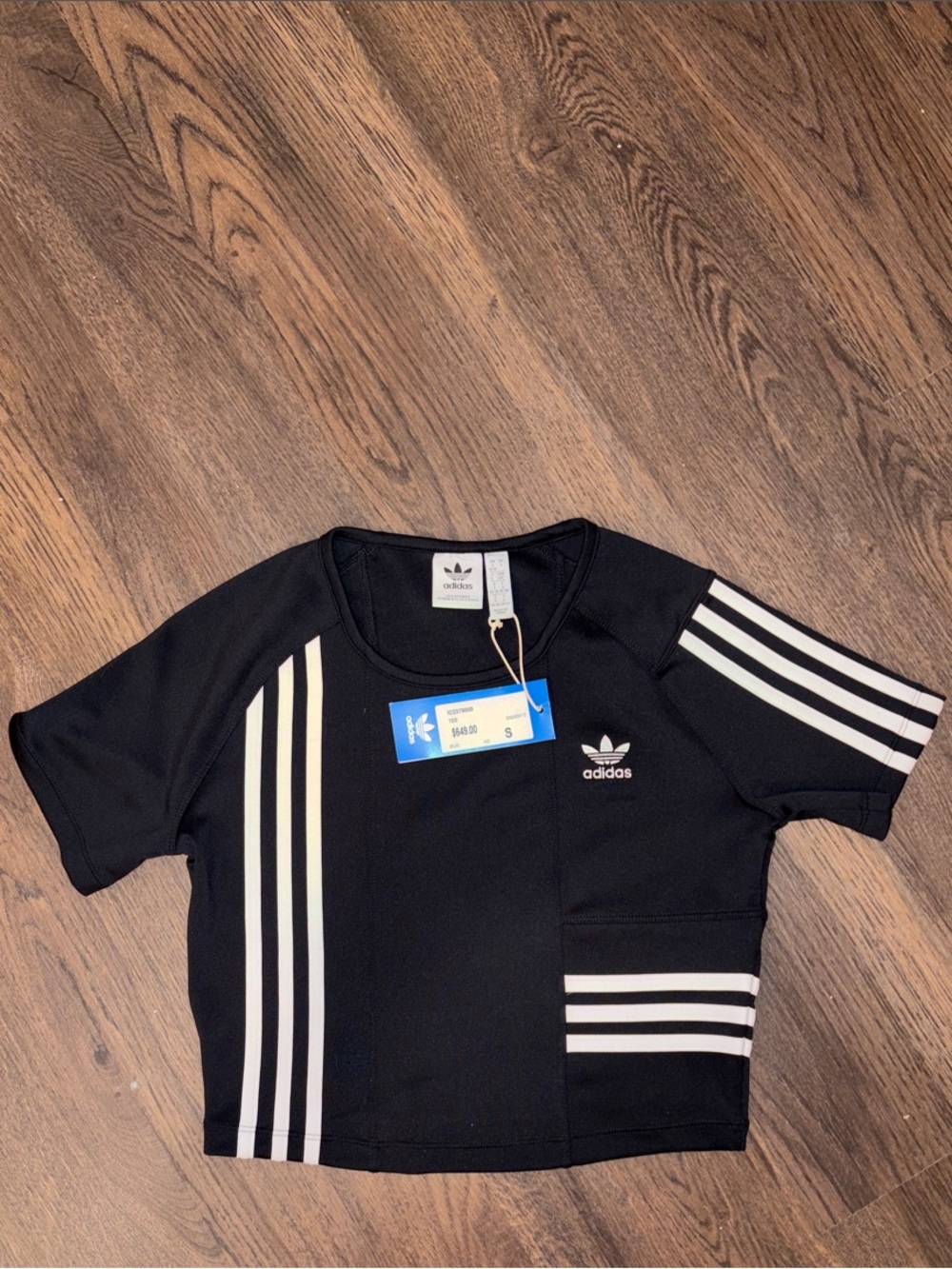 adidas Black Crop Top with White Stripe Accents